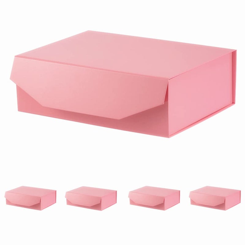 PACKGILO 5 Pink Large Gift Boxes with Lid 13x9x4 Inches Bridesmaid Proposal Boxes Hard Collapsible Gift Box with Magnetic Closure Groomsman Box Reusable Gift Boxes for Clothes Glossy Pink